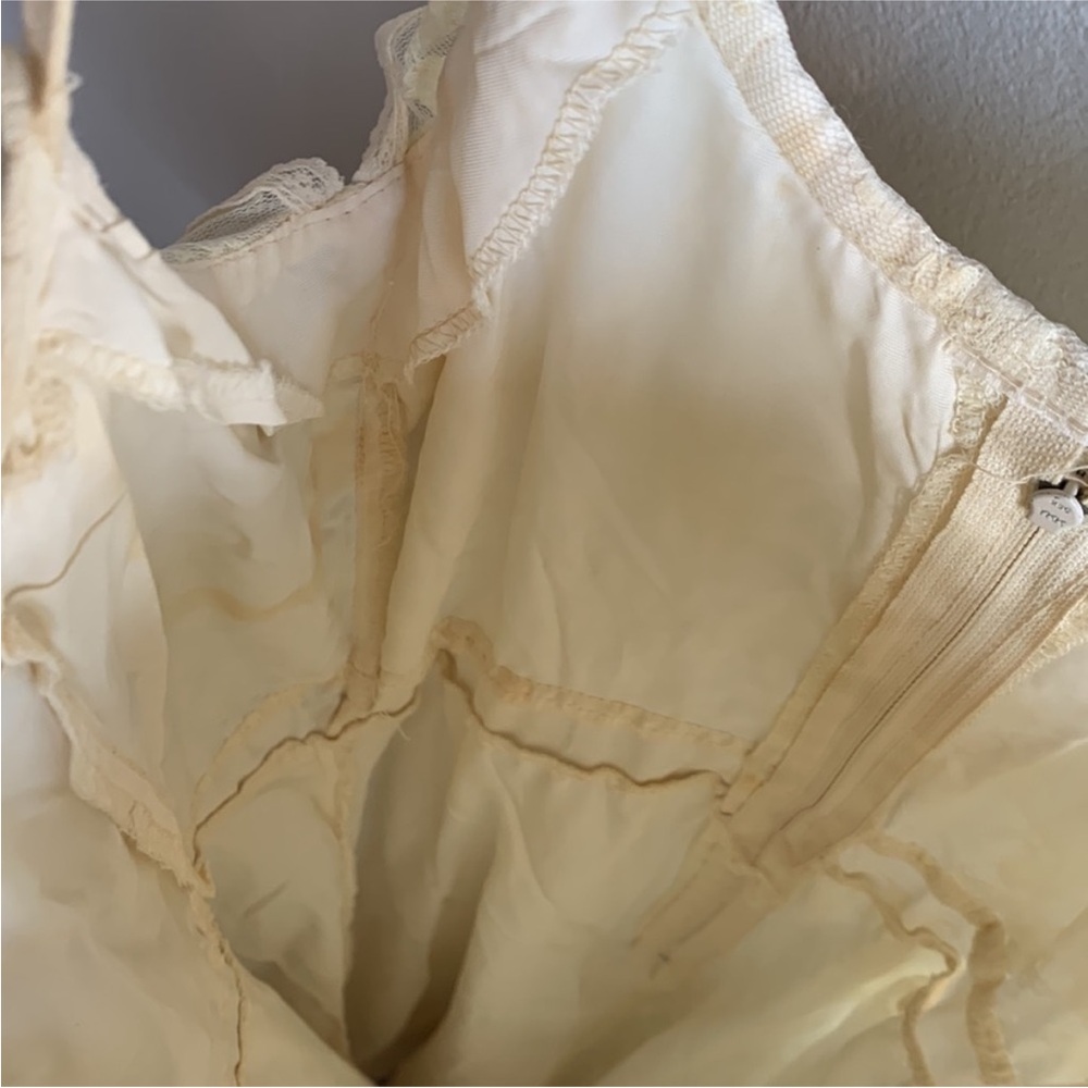 Vintage 1930s Gown Floral Lace Satin Silk Maxi Dress Ruffled Butter Yellow Cream - Picture 11 of 12